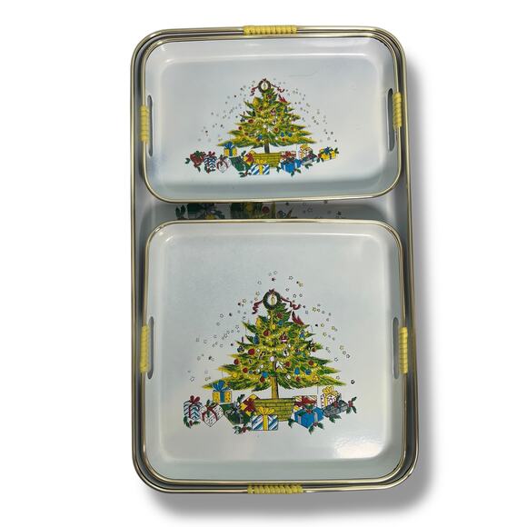 Vintage Apex Lacquer Ware Christmas Tree Tray Set of 3 Sizes Japan Nesting - Picture 3 of 10
